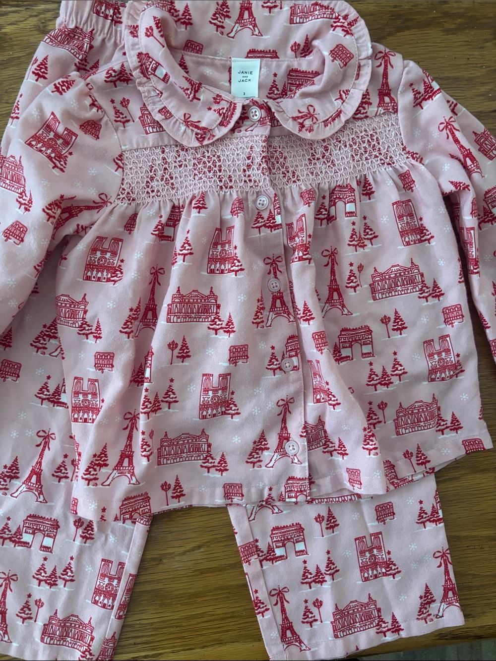 Janie and Jack Pink Pajama Set with Red Paris Landmark Print